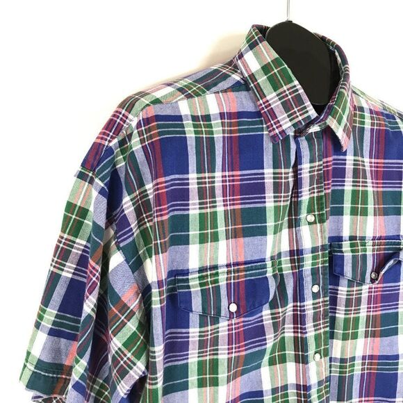 Panhandle Slim Plaid Button Up Shirt Men's XL Short Sleeve 100% Cotton Western - Picture 4 of 10